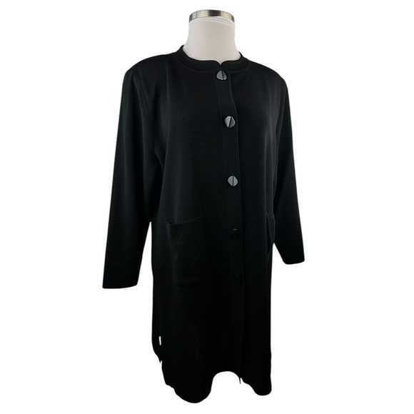 Exclusively Misook Long Ribbed Cardigan Black Duster Pockets Button Plus Size 3X - Picture 3 of 16